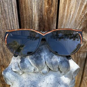 Lancel Paris Vintage 80’s Cateye Sunglasses Tortoise Brown Black Rhinestones